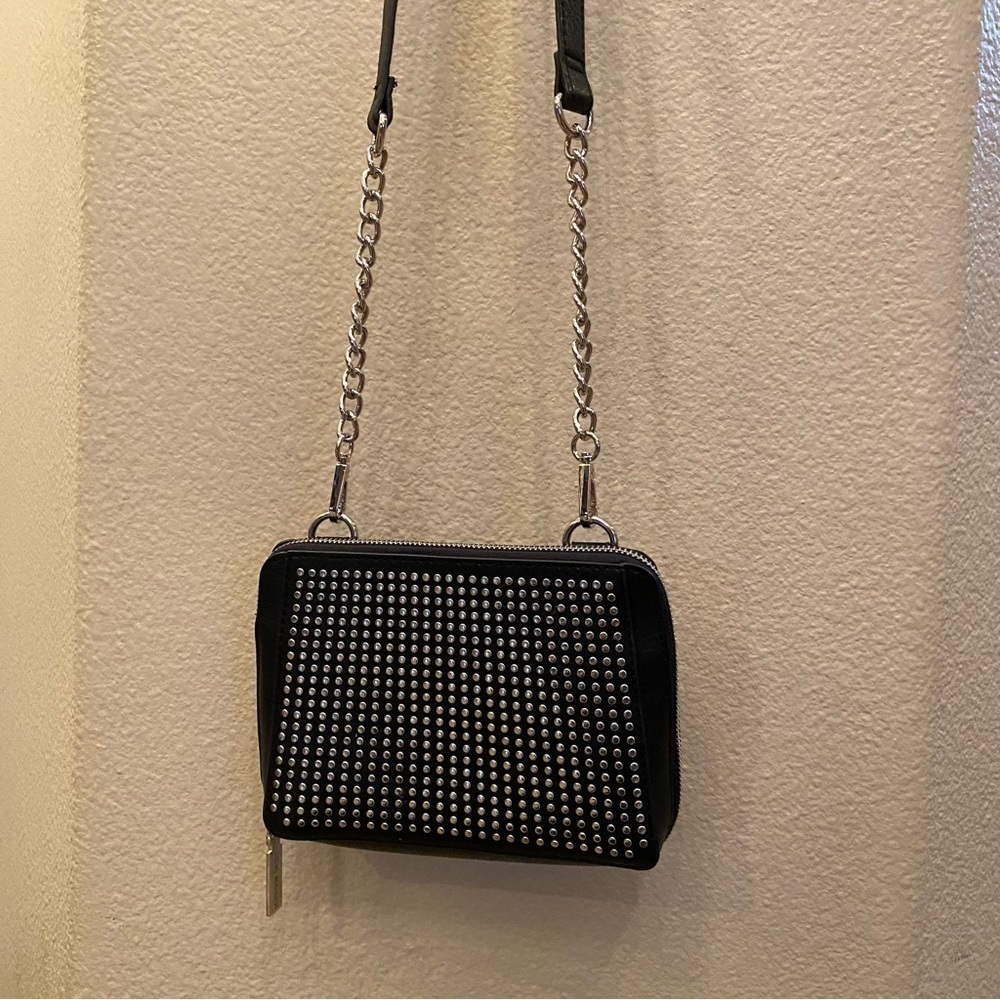 STEVE MADDEN Black Studded Silver Chain Purse Handbag 6”x8”